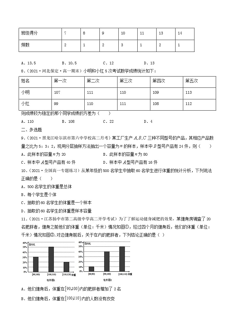 第41-43讲 统计案例-【高考艺术生专用】2022年高考数学一轮复习特训特练（基础版，全国通用版）02