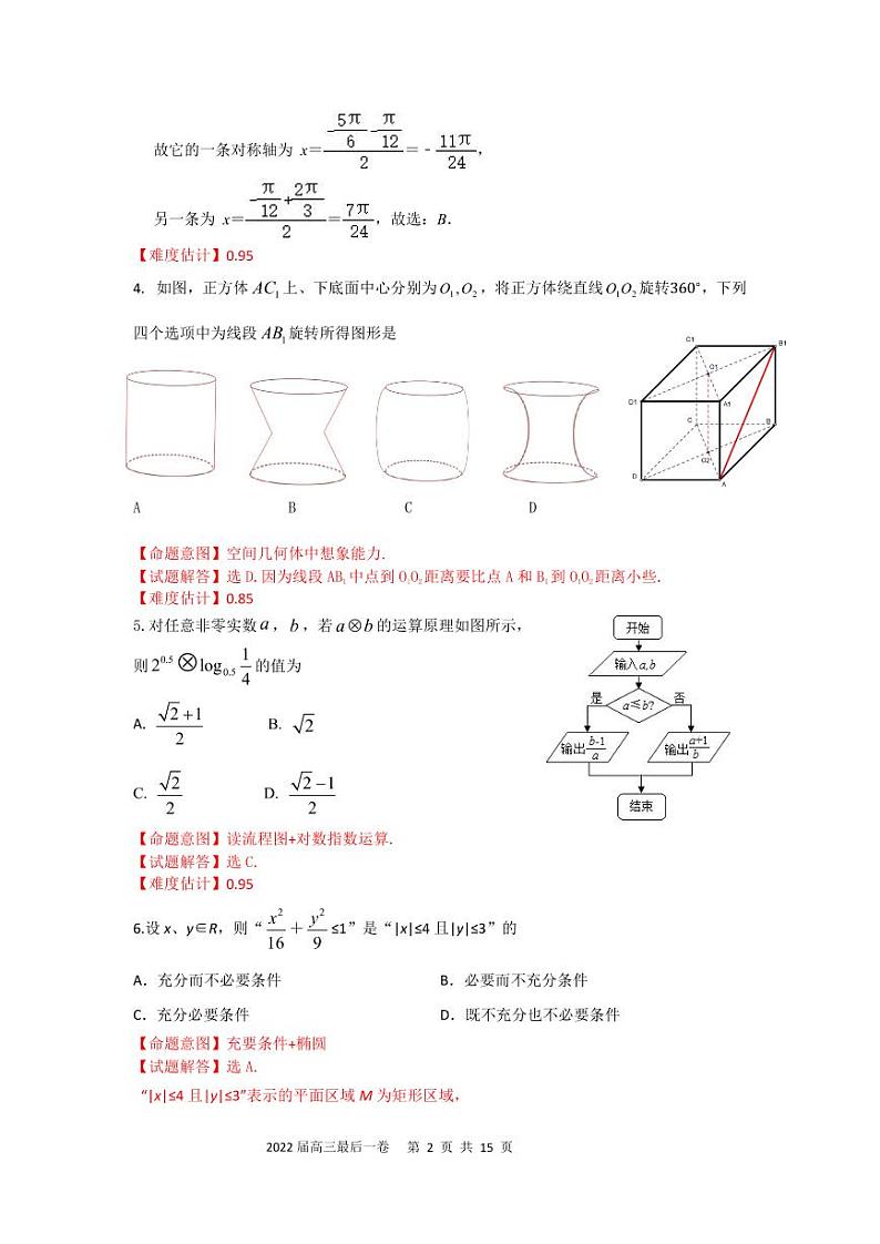 2022合肥168中学最后一卷理数试卷，参考答案及答题卡02