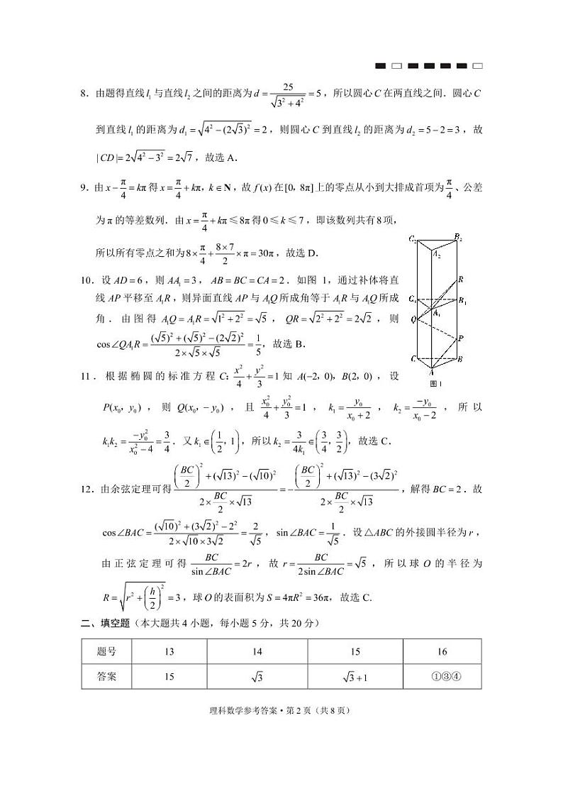 云南师大附中2022届高考适应性月考卷（七）理数A卷-答案第2页