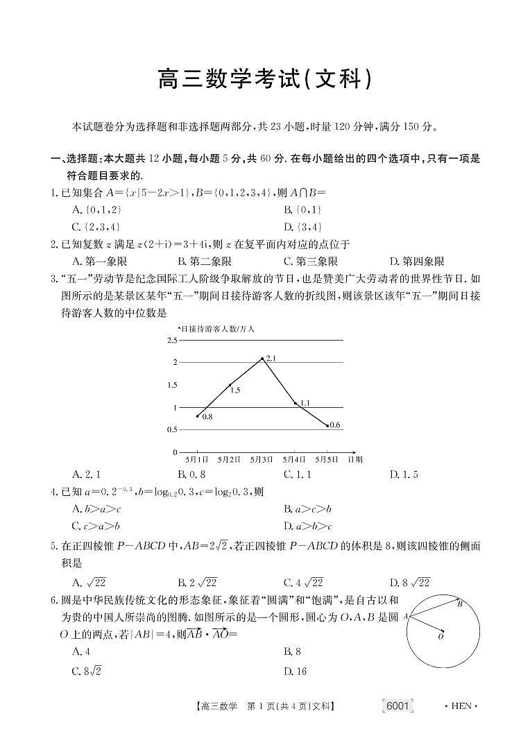 2022届河南省部分学校高三下学期5月考前最后一卷文科数学试题02
