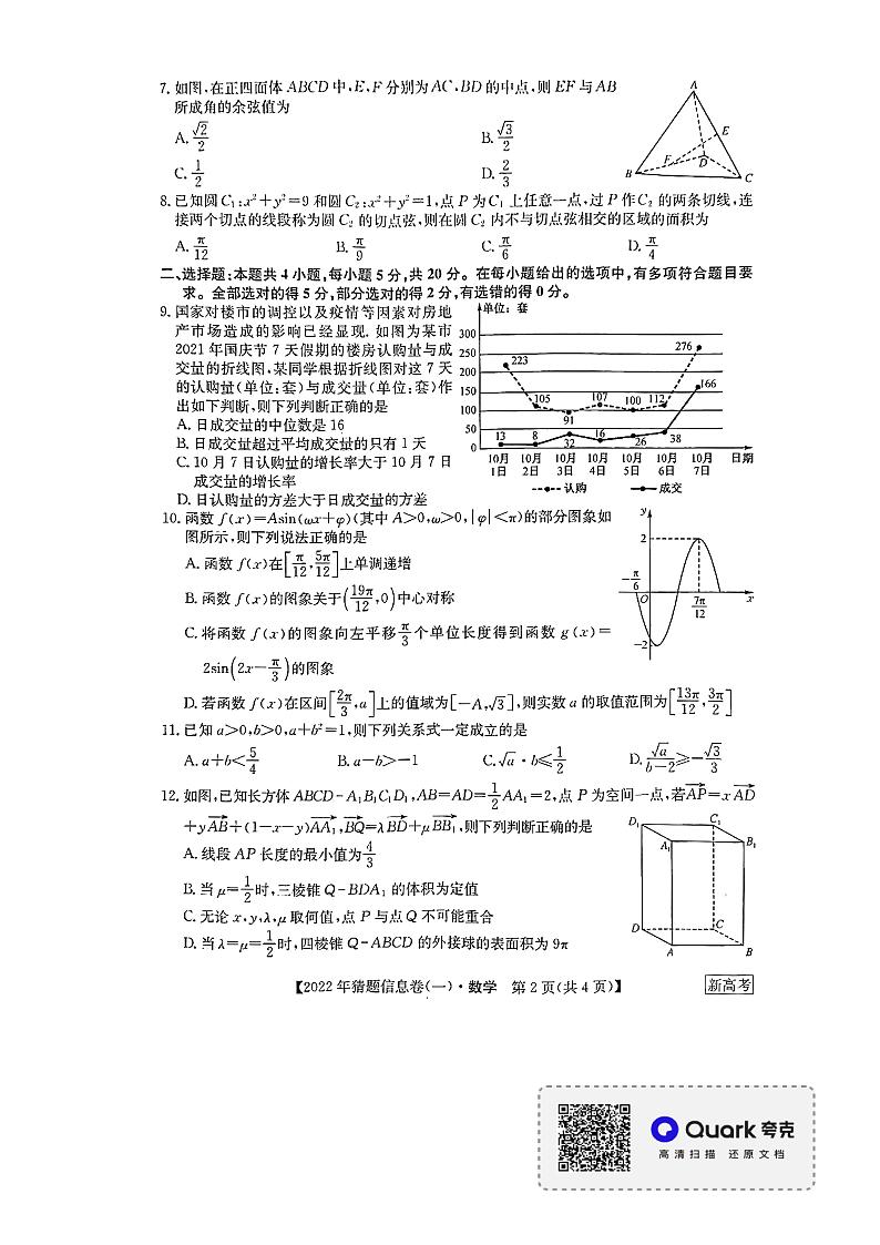 河北省部分学校2022年普通高中学业水平选择性考试猜题信息卷（一）数学试题02