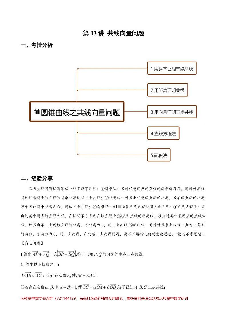 第13讲 共线向量问题（解析版）第1页