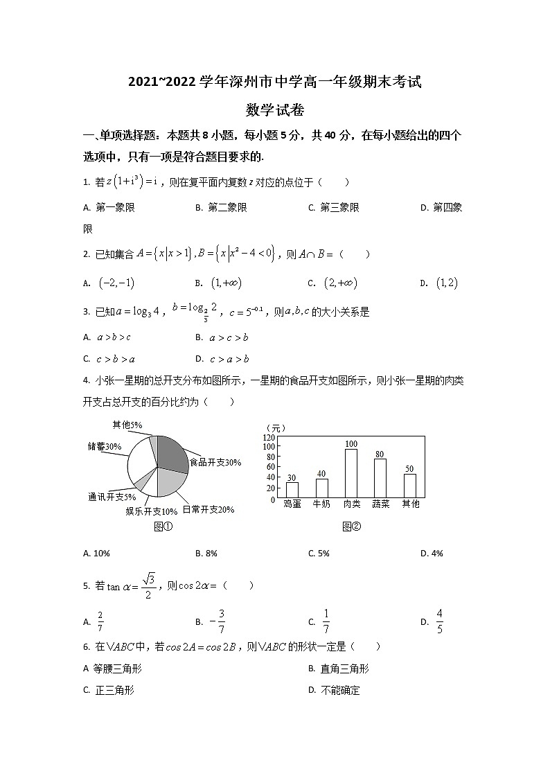 河北省衡水市深州市2021-2022学年高一下学期期末考试数学试卷第1页