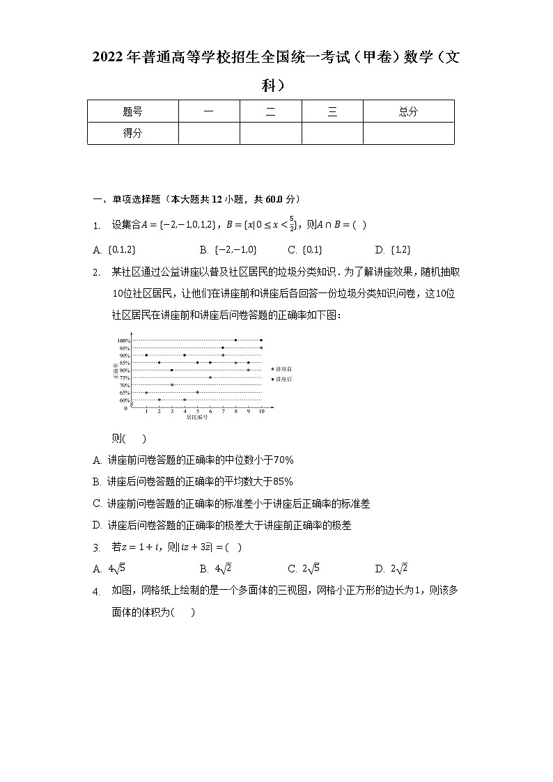 2022年普通高等学校招生全国统一考试（甲卷）数学（文科）-学生用卷01