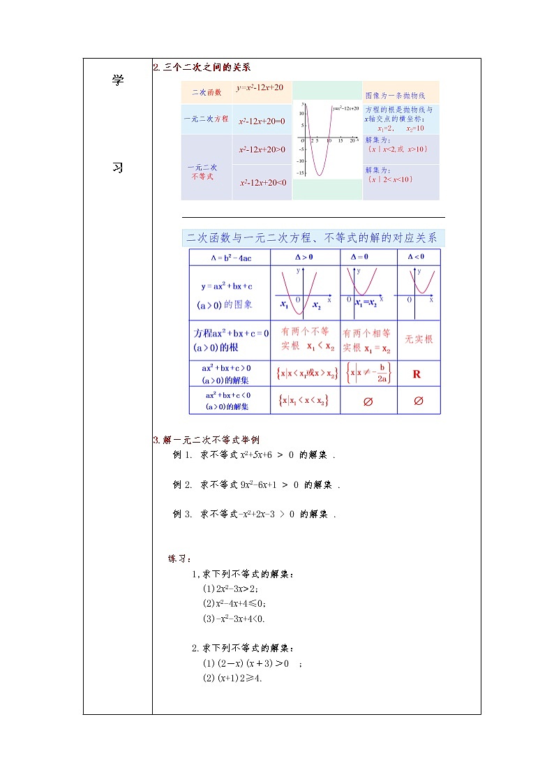 第2章+2.3二次函数与一元二次方程、不等式第一课时提高班课件+教案02