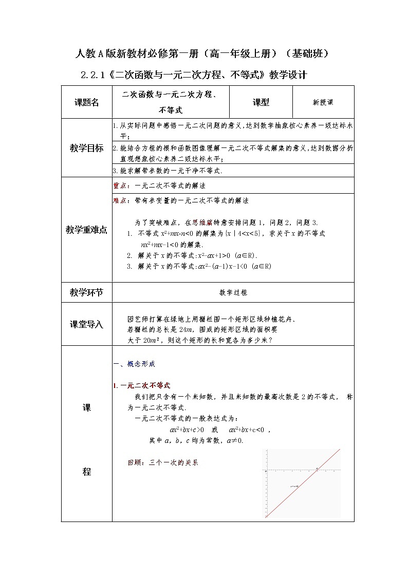 第2章+2.3二次函数与一元二次方程、不等式第一课时基础班课件+教案01