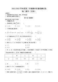 2021-2022学年甘肃省武威市凉州区高二下学期期中质量检测数学（文）试题 解析版
