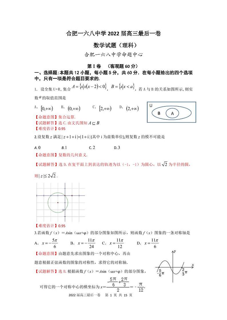 合肥一六八中学 2022 届高三最后一卷理科数学试卷01