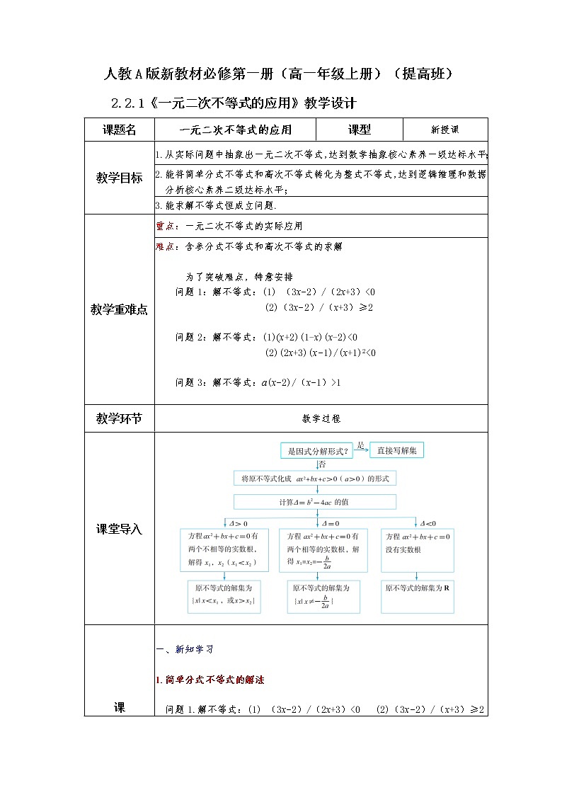 第2章+2.3二次函数与一元二次方程、不等式第二课时基础班课件+教案01