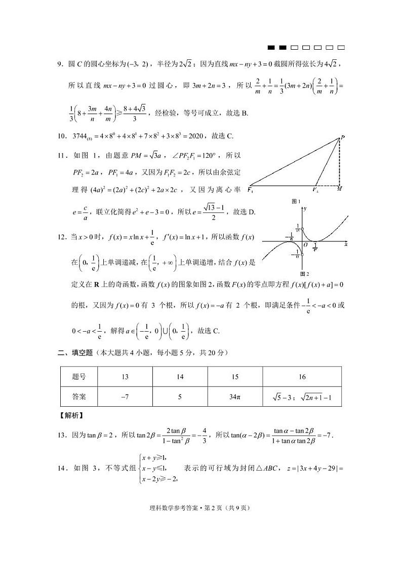 贵阳第一中学2022届高考适应性月考卷（一）理数-答案第2页