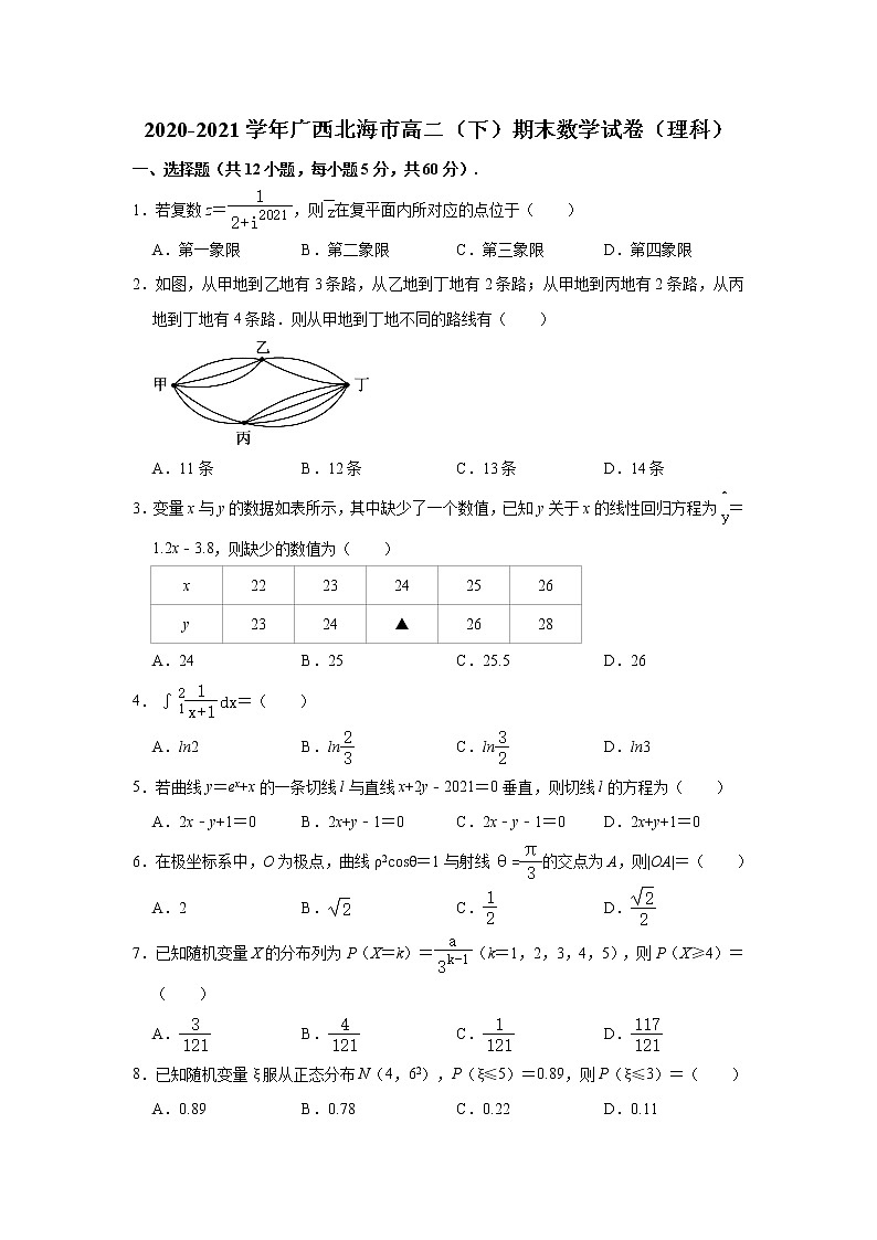 2021【KS5U解析】北海高二下学期期末考试数学（理）试题含解析第1页