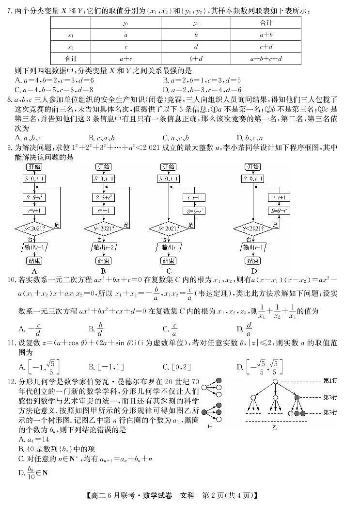 商周联盟2020-2021学年高二6月联考-数学文第2页