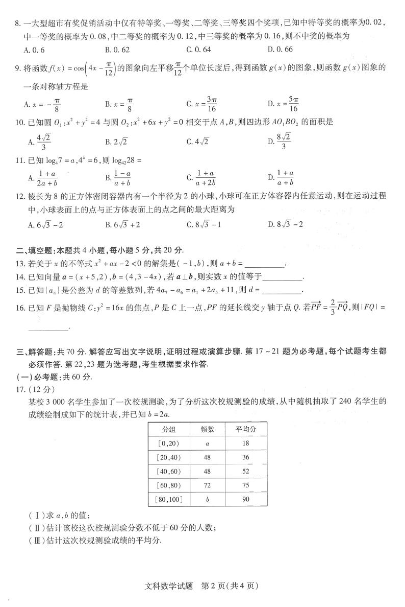 河南省商丘市部分学校2020-2021学年下学期高二年级期末考试文科数学试题（扫描版，含详细答案）第2页