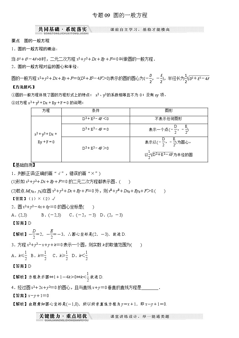 专题09 圆的一般方程练习-2021-2022学年高二数学重难点手册01