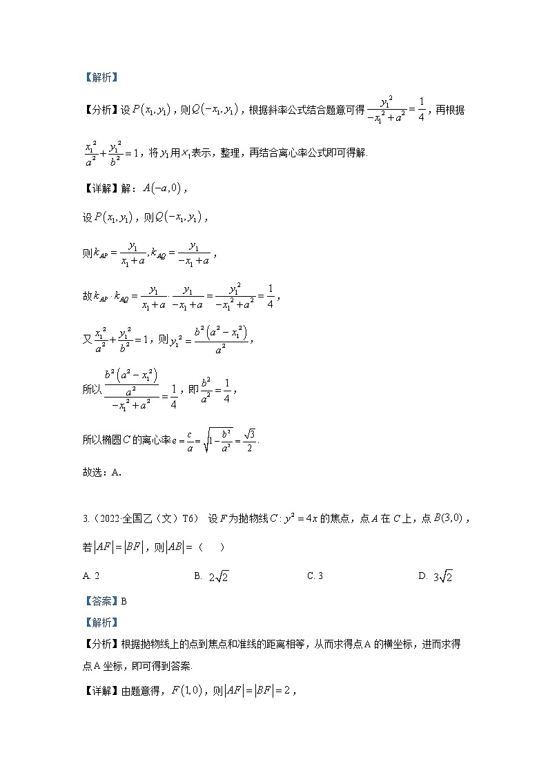 2022高考数学真题分类汇编11解析几何第2页