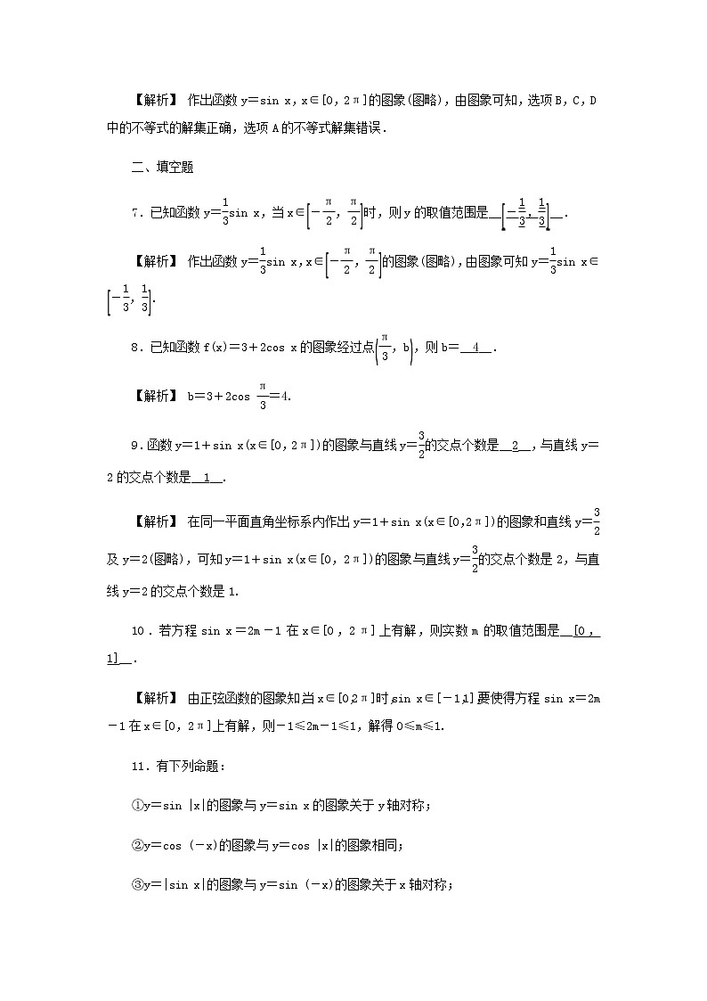 新人教A版高中数学必修第一册高效作业39正弦函数余弦函数的图象含解析第3页