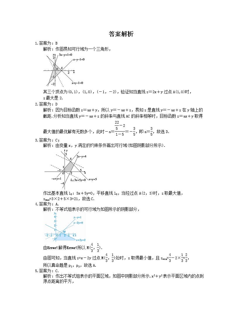 2023年高考数学(文数)一轮复习课时33《二元一次不等式组与简单的线性规划问题》达标练习（含详解）第3页
