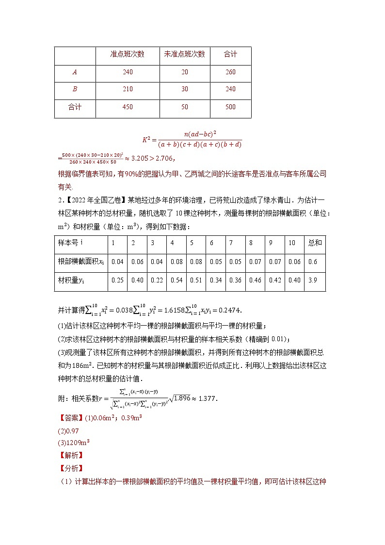 15概率与统计（解答题）（文科专用）-三年（2020-2022）高考数学真题分项汇编（全国通用）02