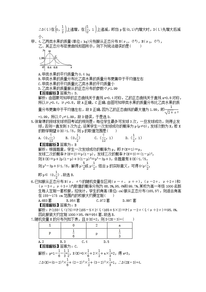 2023年高考数学(理数)一轮复习课时60《离散型随机变量期望与方差、正态分布》达标练习（教师版）第2页