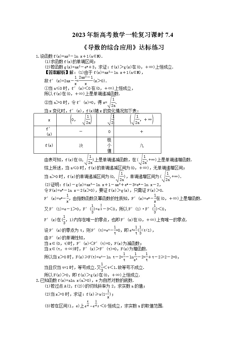 2023年新高考数学一轮复习课时7.4《导数的综合应用》达标练习（教师版）第1页