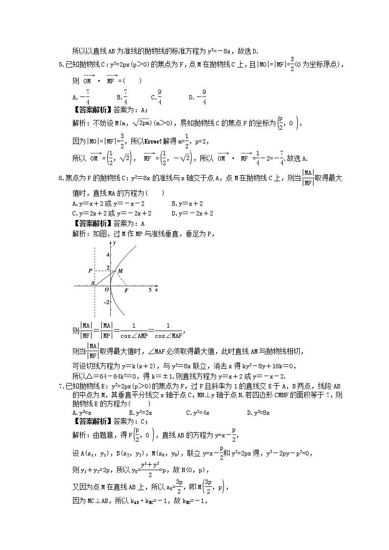 2023年新高考数学一轮复习课时10.3《抛物线》达标练习（教师版）第2页