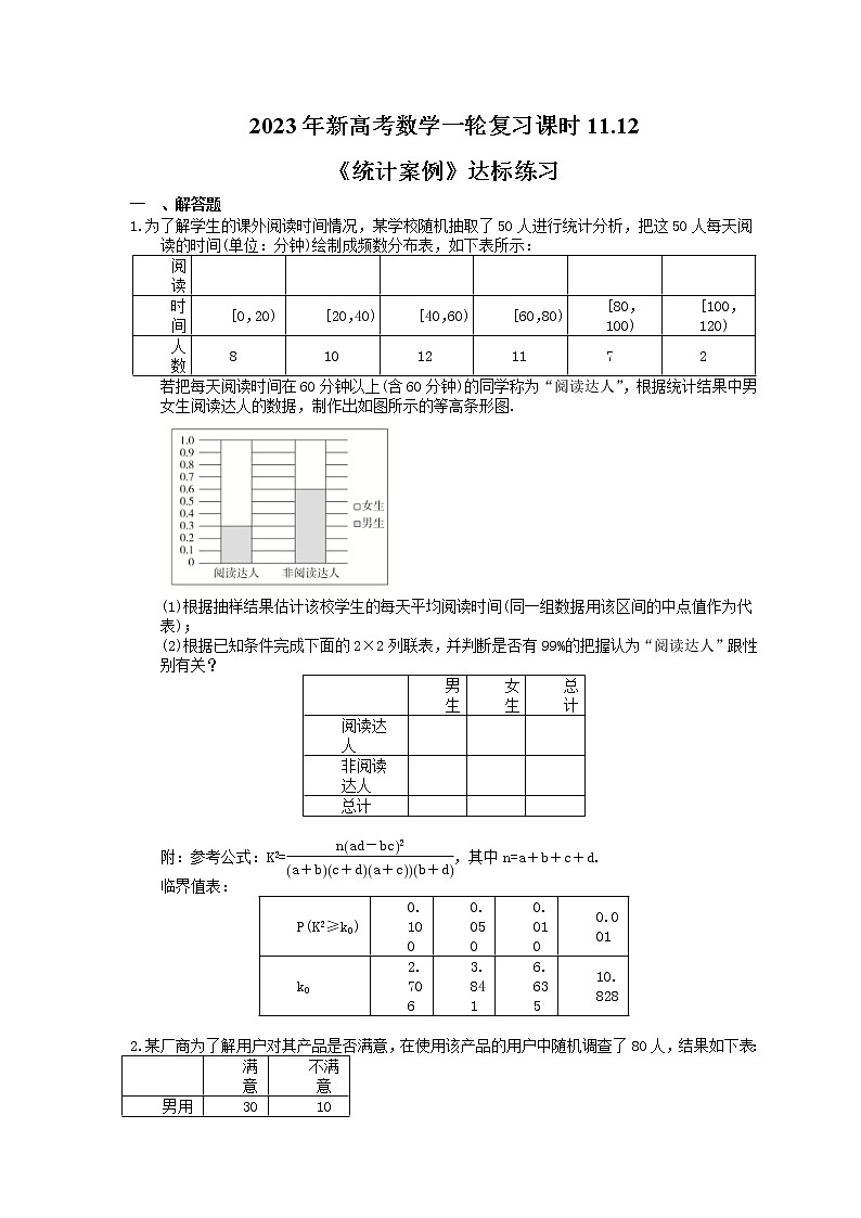 2023年新高考数学一轮复习课时11.12《统计案例》达标练习（含详解）第1页