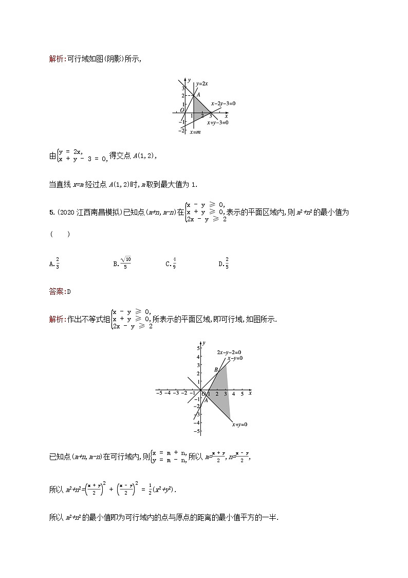 广西专用高考数学一轮复习考点规范练34二元一次不等式组与简单的线性规划问题含解析新人教A版理第3页