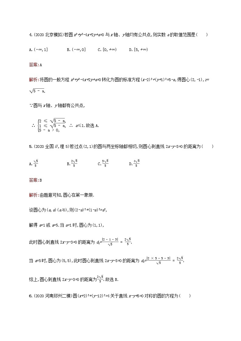 广西专用高考数学一轮复习考点规范练48圆的方程含解析新人教A版理02