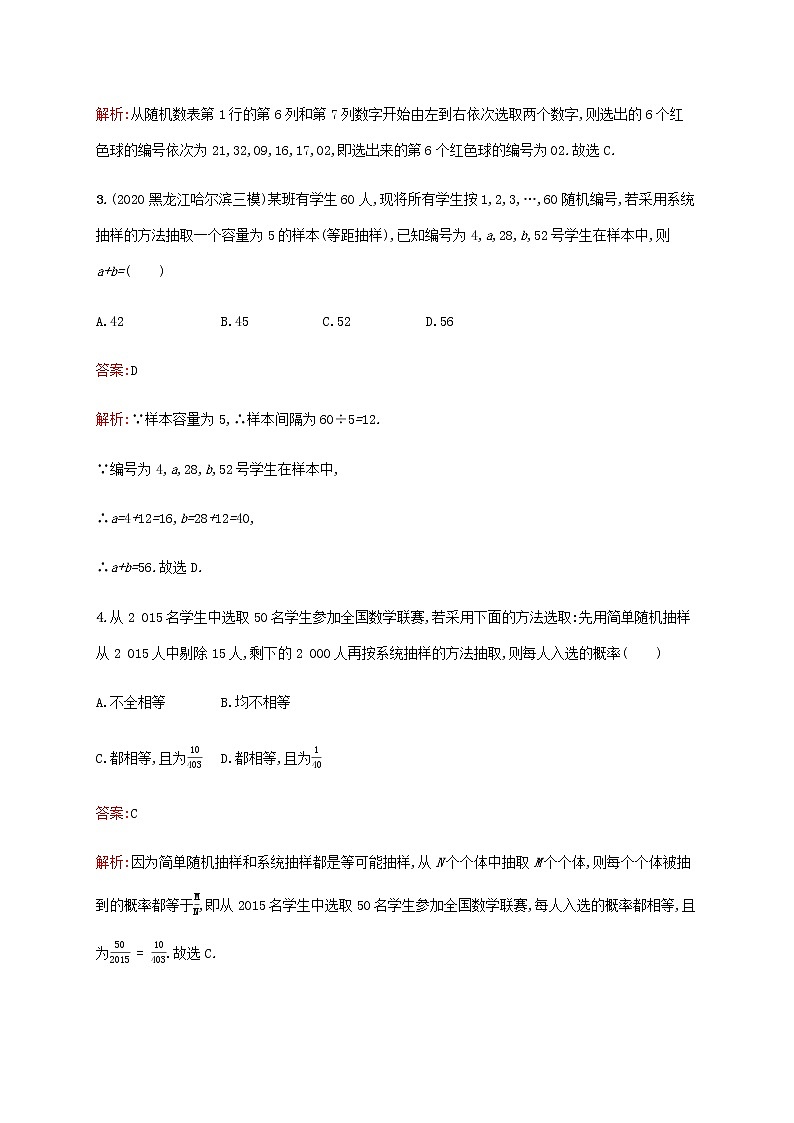 广西专用高考数学一轮复习考点规范练55随机抽样含解析新人教A版理02