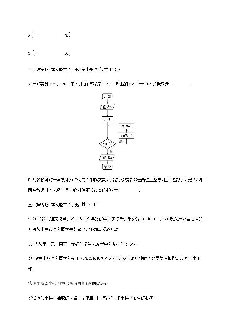 广西专用高考数学一轮复习单元质检11概率含解析新人教A版文第3页