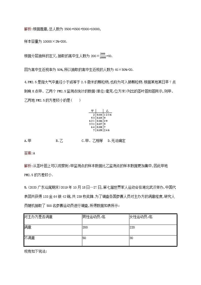 广西专用高考数学一轮复习单元质检十算法初步统计与统计案例含解析新人教A版文.第3页
