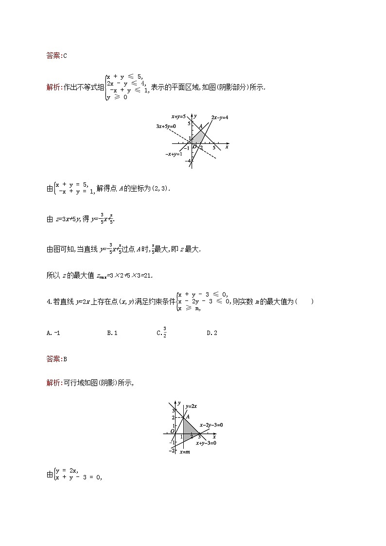 高考数学一轮复习考点规范练33二元一次不等式组与简单的线性规划问题含解析新人教A版理第2页