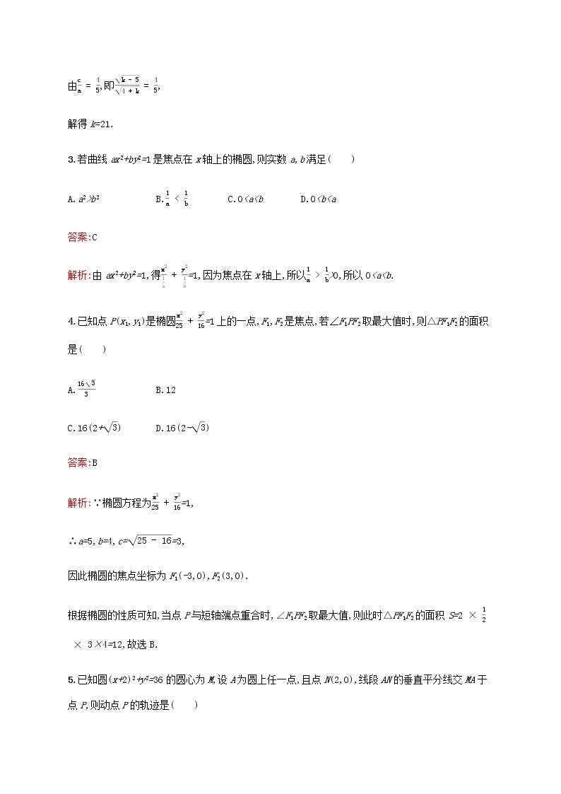 高考数学一轮复习考点规范练49椭圆含解析新人教A版理02