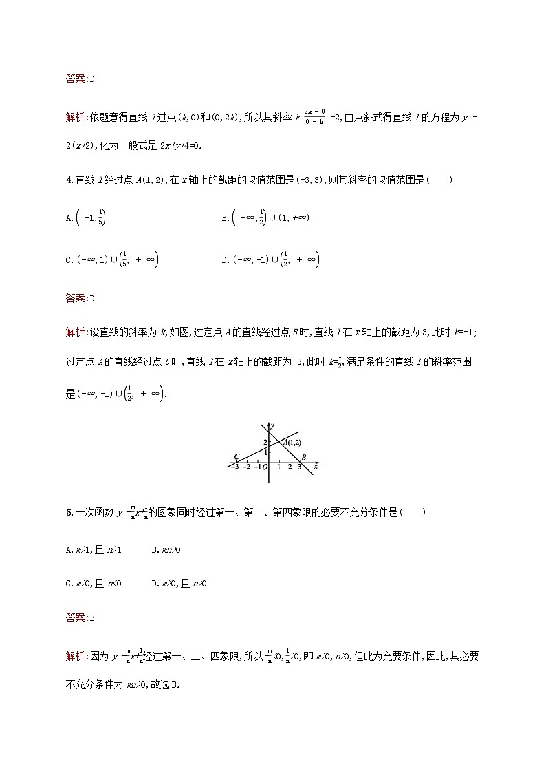 高考数学一轮复习考点规范练41直线的倾斜角与斜率直线的方程含解析新人教A版文02