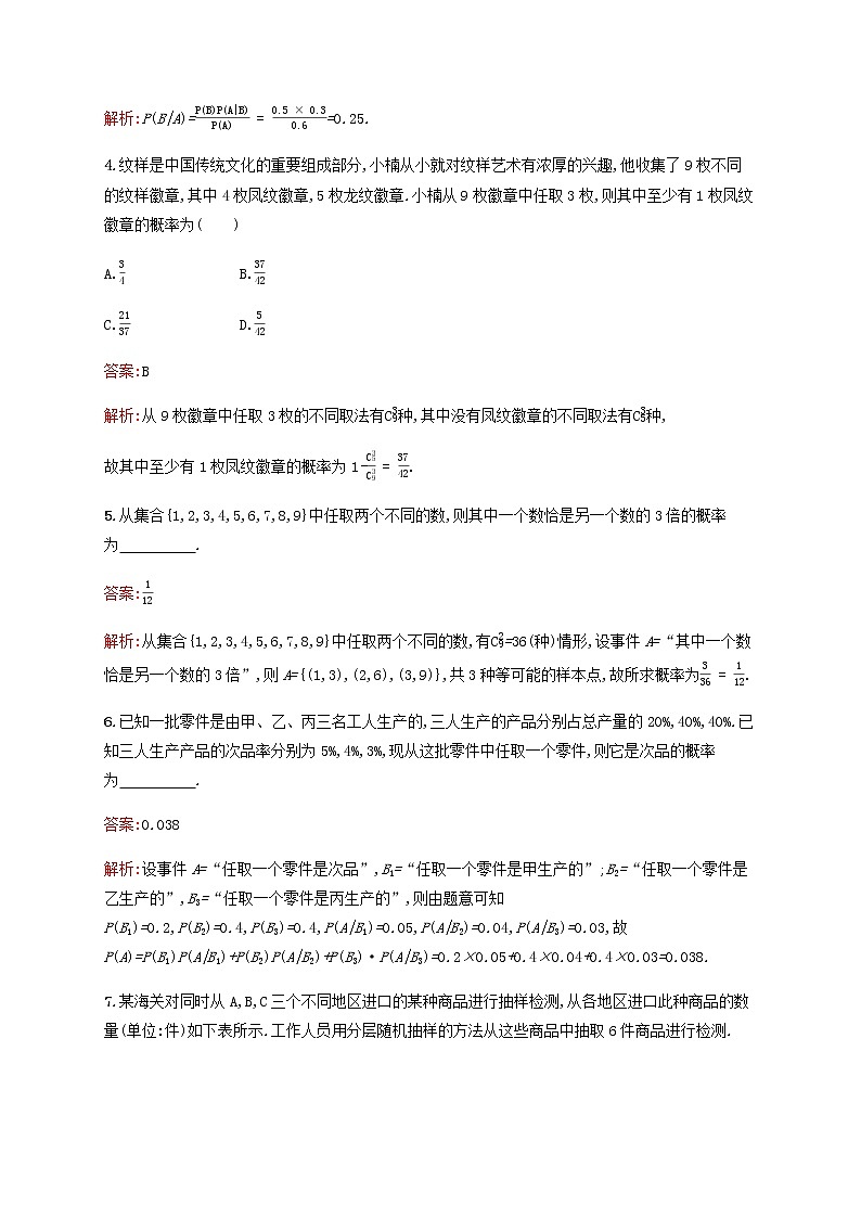 高考数学一轮复习考点规范练55古典概型条件概率与全概率公式含解析新人教版02