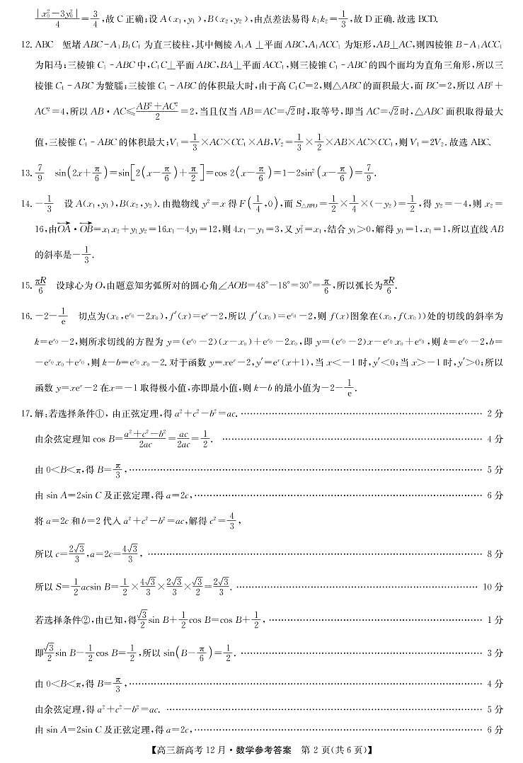 2021届湖北省九师联盟高三上学期12月联考数学试题（新高考） PDF版02