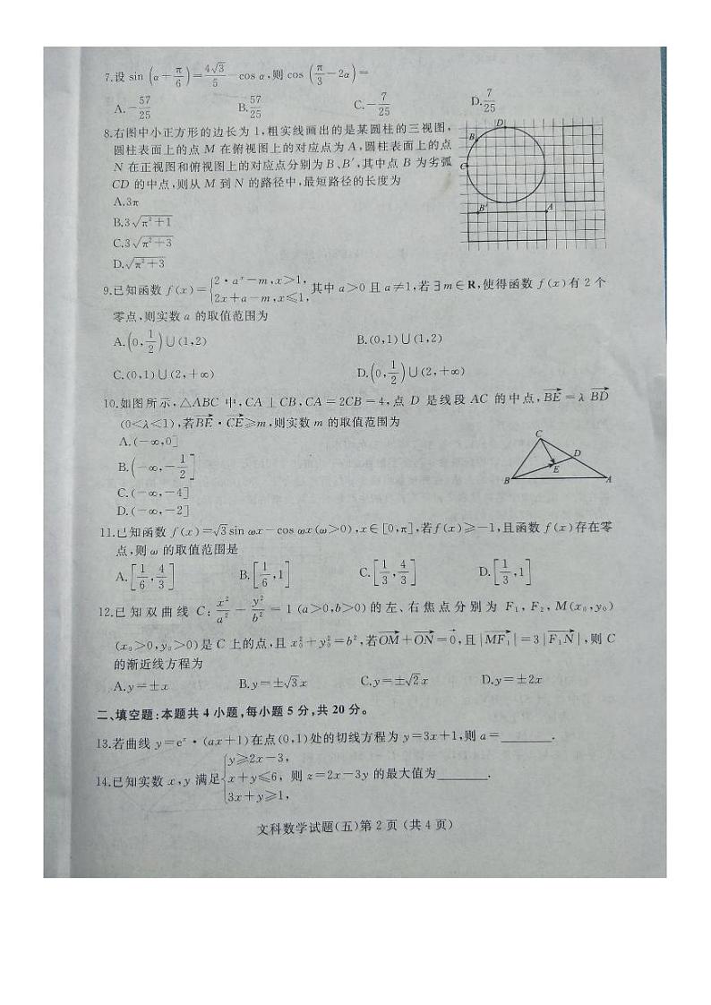 2020年普通高等学校招生全国统一考试伯乐马模拟考试（五）文科数学试题 PDF版02