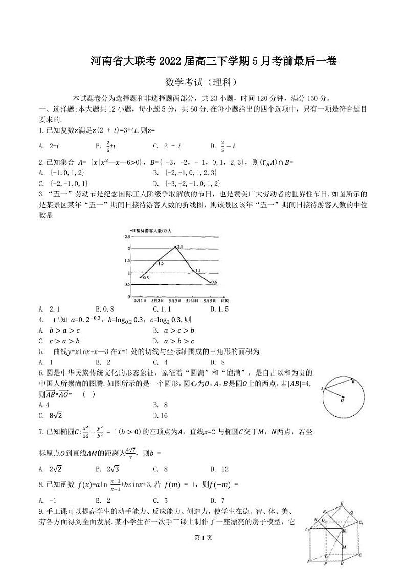 2022届河南大联考高三考前最后一卷理科数学试卷第1页