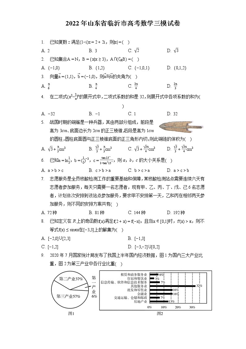 2022年山东省临沂市高考数学三模试卷（含答案解析）01