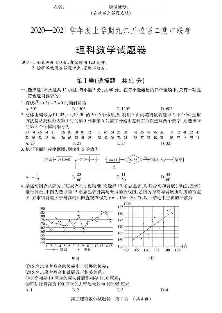 2020-2021学年江西省九江五校高二上学期期中联考理科数学试题 PDF版01