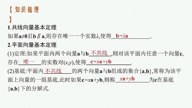 2023届高考人教B版数学一轮复习课件（适用于新高考新教材） 第五章　平面向量、复数 5.2　向量基本定理与向量的坐标第4页