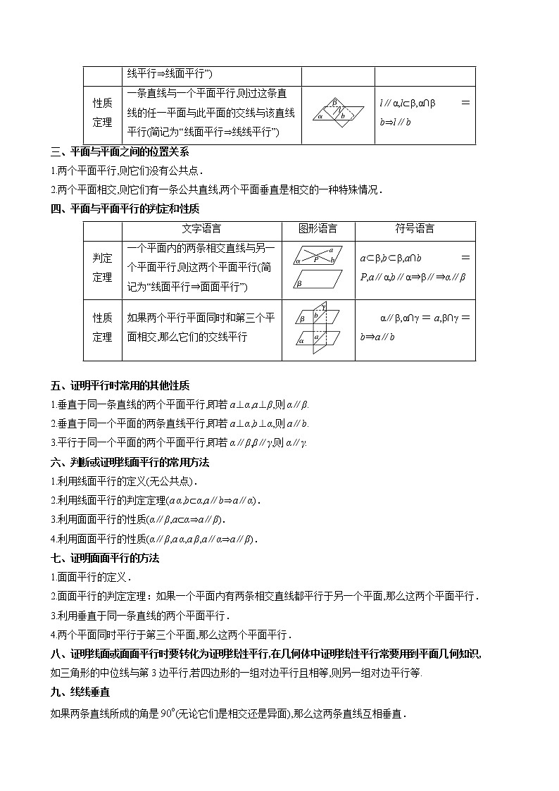 第03讲 空间直线、平面的平行与垂直（原卷版）-【暑假自学课】2022年高二数学暑假精品课（人教版2019必修二主干知识复习）第2页
