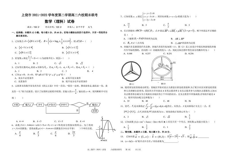 上饶市 2021-2022 学年度第二学期高二六校期末联考理科数学试卷及参考答案01