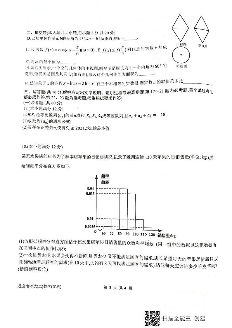 2021绵阳南山中学高三下学期普通高等学校招生高考适应性考试（二）（6月）文科数学试题图片版含答案03
