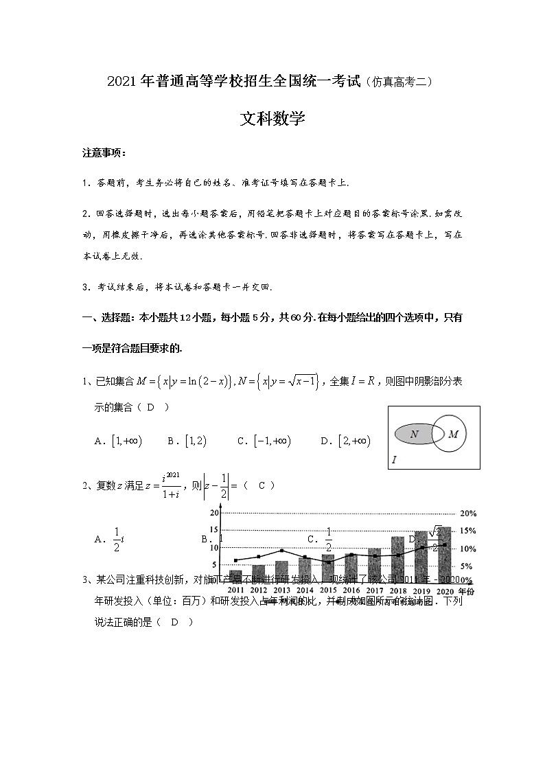 2021四川省仁寿一中校南校区高三下学期6月高考仿真（二）数学文试题含答案01