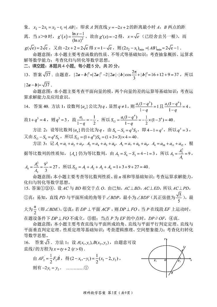 第三次大数据监测理科数学命题说明及参考答案第3页