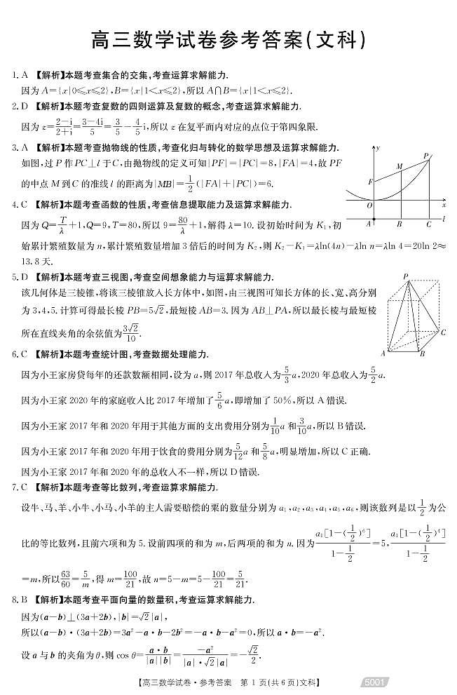 2021江西省高三下学期5月联考数学文试题扫描版含答案01