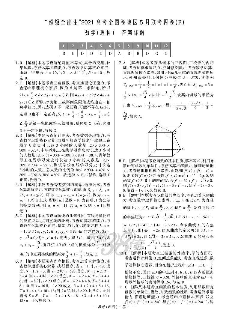 2021“超级全能生”高三全国卷地区5月联考试题（丙卷）（B）数学（理）PDF版含解析01