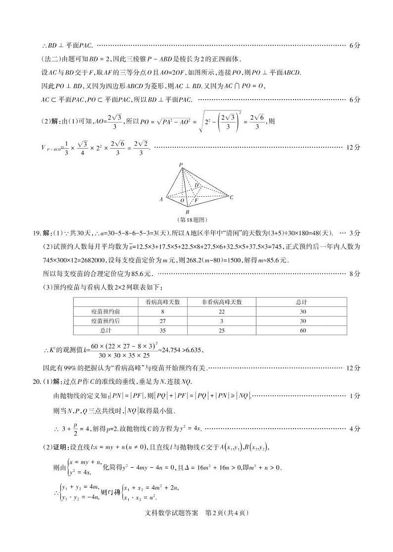 2021年山西省高考考前适应性测试（二）文科数学答案第2页