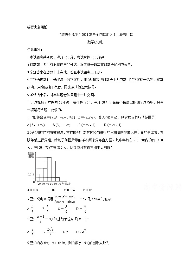 2021“超级全能生”高三全国卷地区3月联考试题（甲卷）数学（文）含解析01